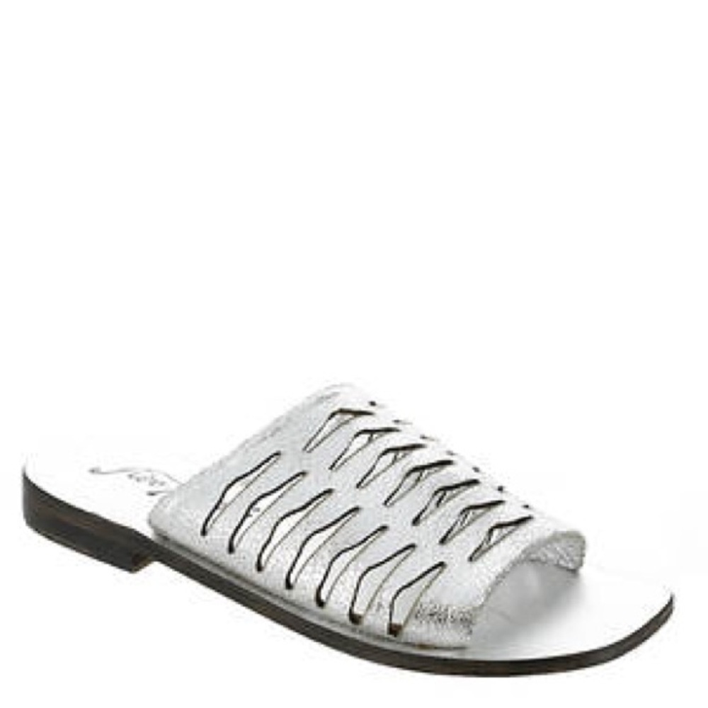 NIB Free People Slice of Sun Sandal Silver Metallic Slide with Slits Sz 11